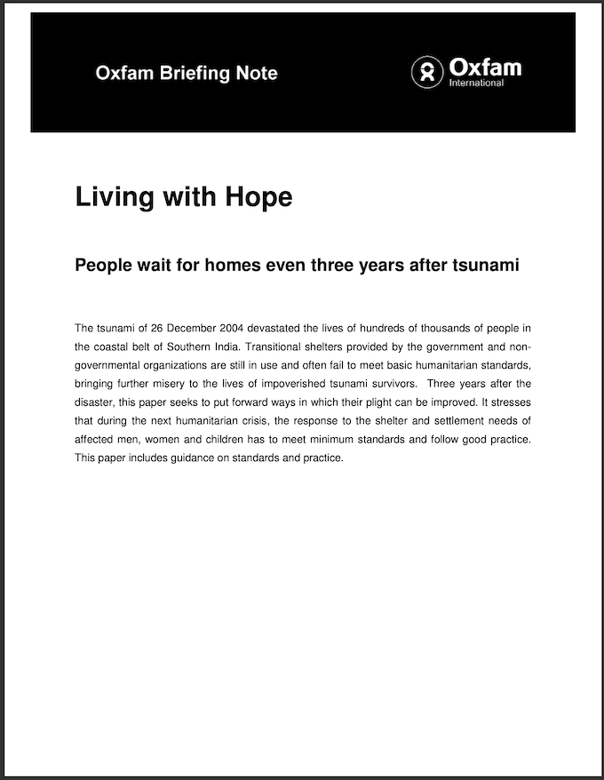 Oxfam Briefing Note Living With Hope